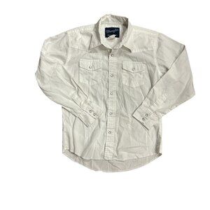 Wrangler Boys Western Pearl‎ Snap Shirt • White Button Down • Sz L (10–12)